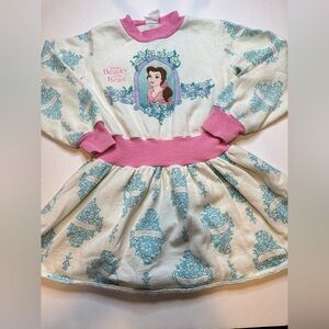 Vintage 90s Disney Beauty and The Beast Girls Dress Glitter Print Belle USA